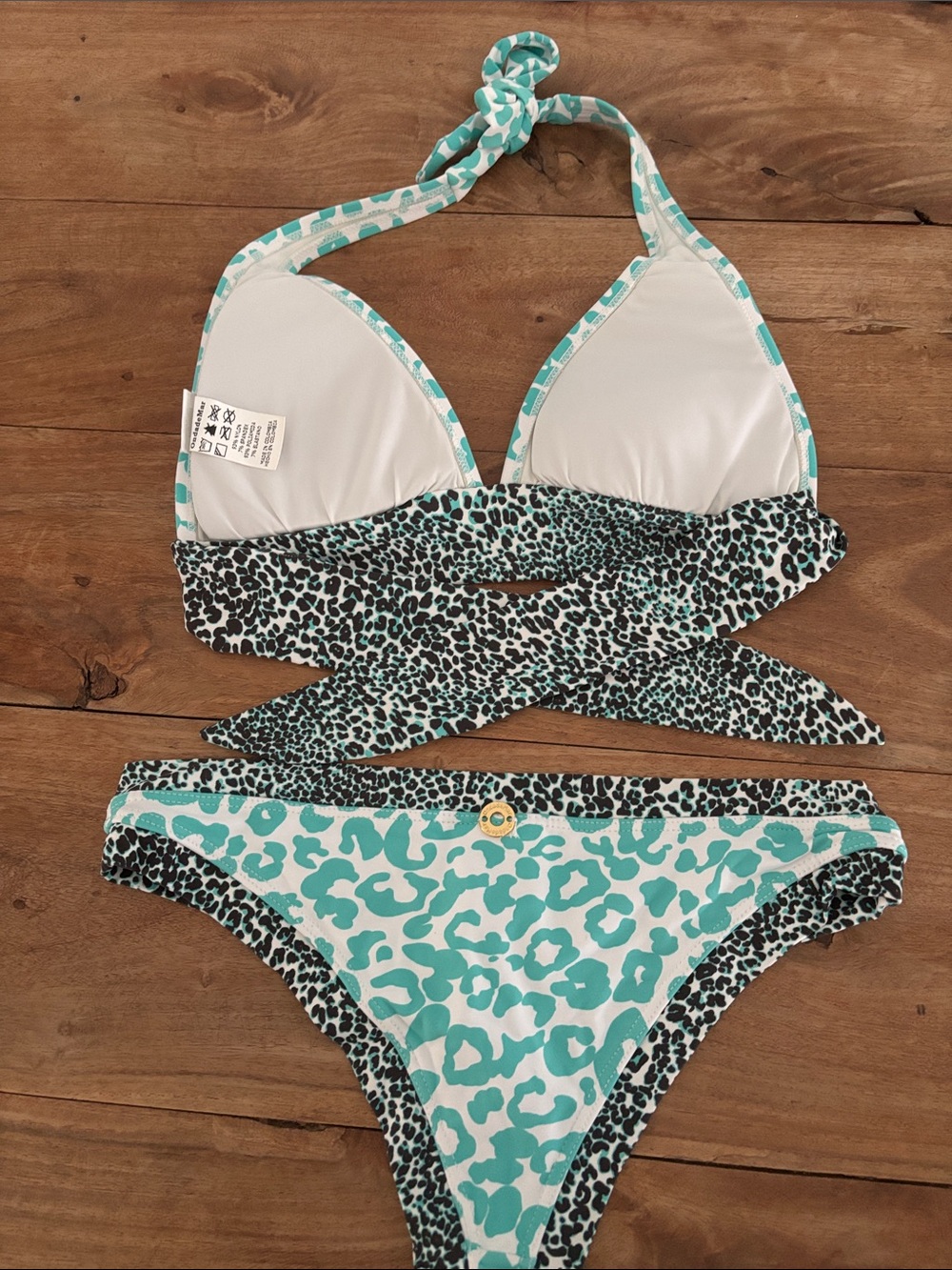 OndadeMar Teal and Black Leopard Halter Bikini - Picture 5 of 16